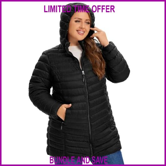 Plus Size Lightweight Puffer Jacket with Detachable Hood Packable Winter Coat - Picture 3 of 7